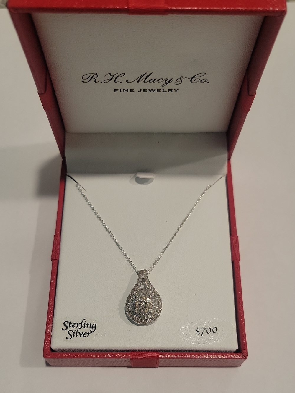 Sterling Silver Teardrop Pendant 1/2 Carat Necklace - Silver